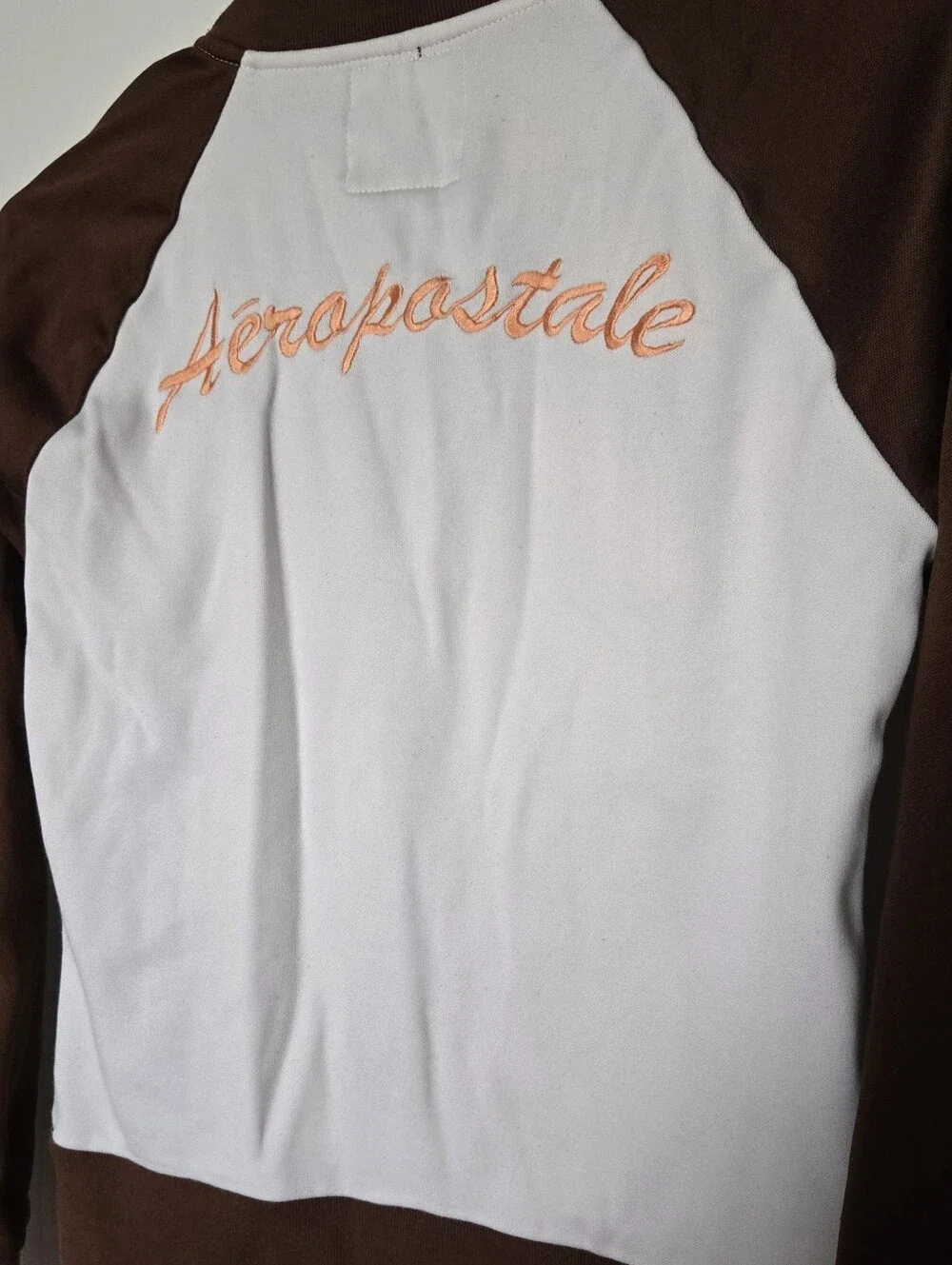 AEROPOSTLE | Y2K Two-Tone Brown and White Zip-Up Track Jacket